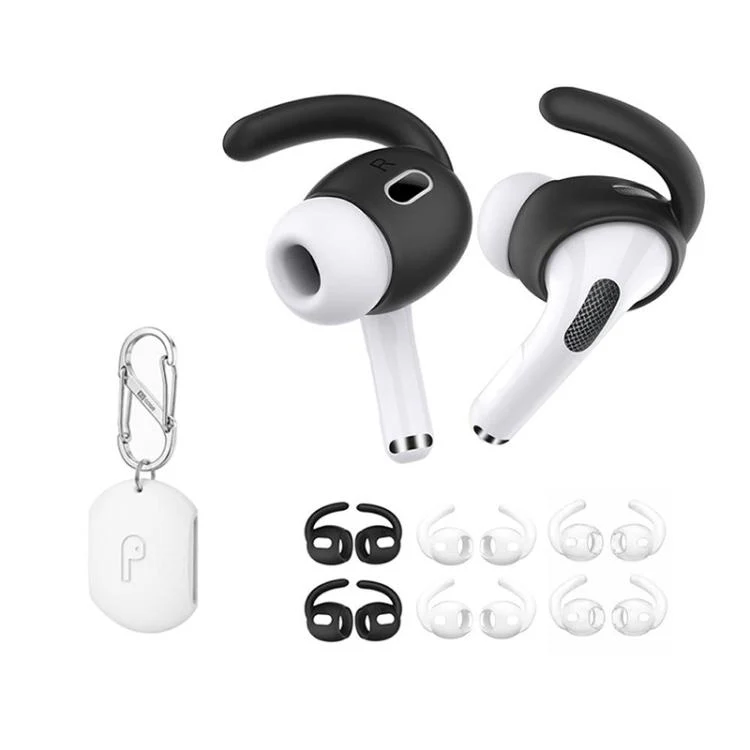 For AirPods Pro 3 XDcase 6 Pairs Silicone Anti-slip Sports Ear Covers with Storage Case & Carabiner(Black White Transparent)