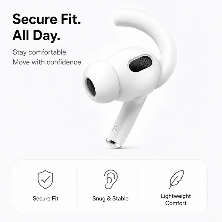For AirPods Pro 3 XDcase 6 Pairs Silicone Anti-slip Sports Ear Covers with Storage Case & Carabiner(Black White Transparent) - Image 3