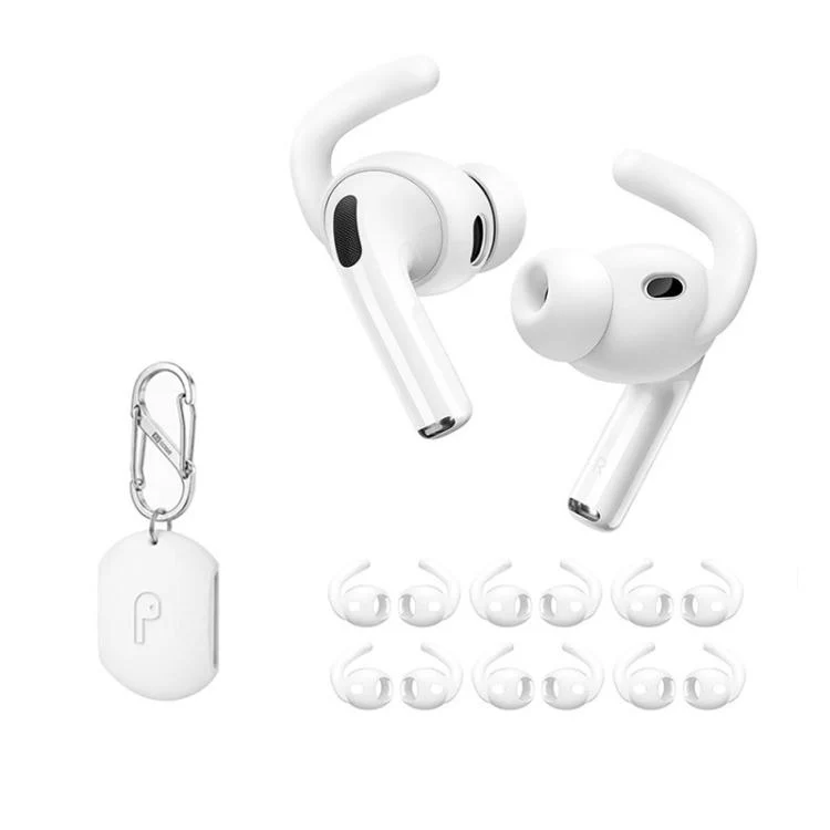 For AirPods Pro 3 XDcase 6 Pairs Silicone Anti-slip Sports Ear Covers with Storage Case & Carabiner(White)