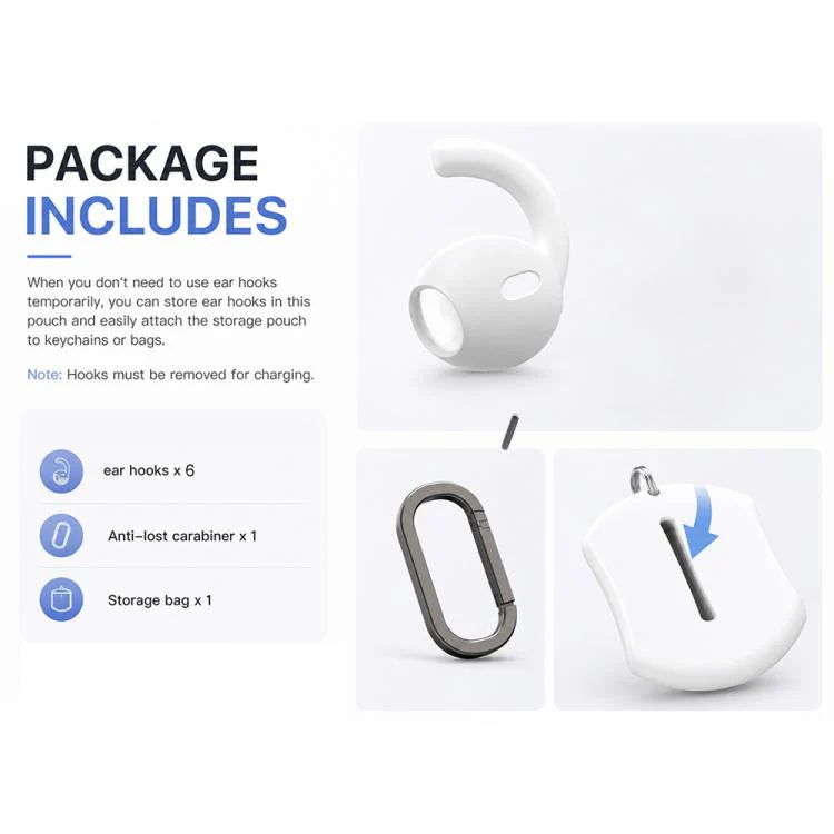 For AirPods Pro 3 XDcase 6 Pairs Silicone Anti-slip Sports Ear Covers with Storage Case & Carabiner(White) - Image 6