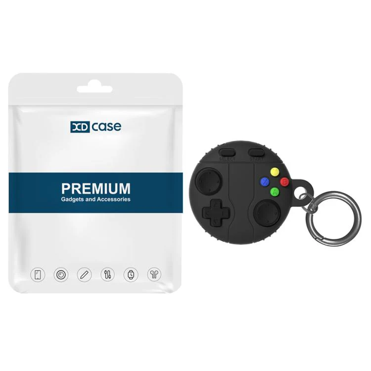 For AirTag 2nd Gen / 1st Gen XDcase Game Console Style Silicone Protective Case with Key Ring(Black)