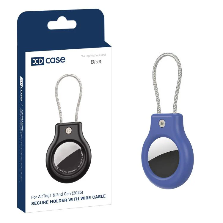 For AirTag 2nd Gen / 1st Gen XDcase Hollow PC Protective Case with Security Lock & Metal Strap(Blue)