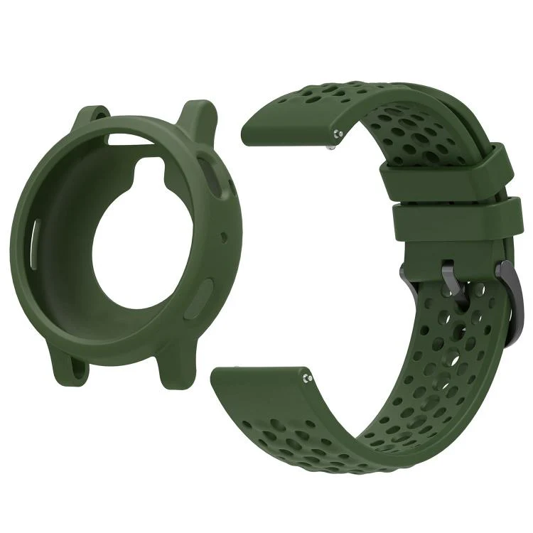 For Amazfit Active Max Silicone Soft Case and Solid Color Perforated Silicone Watch Band(Dark Green) - Image 2