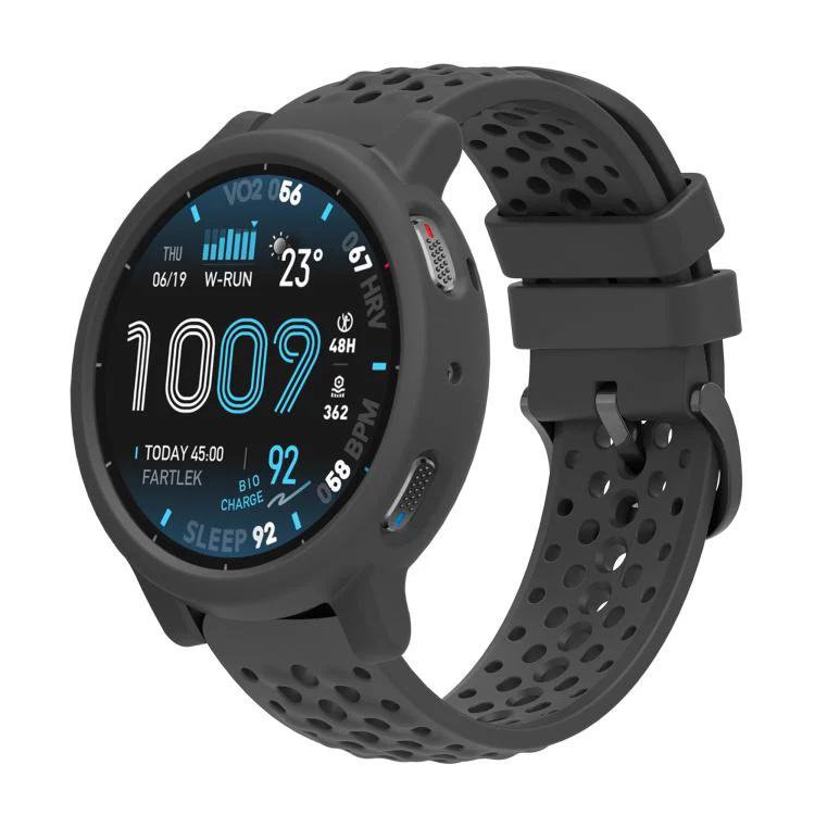 For Amazfit Active Max Silicone Soft Case and Solid Color Perforated Silicone Watch Band(Dark Grey)