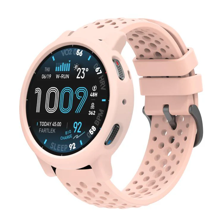 For Amazfit Active Max Silicone Soft Case and Solid Color Perforated Silicone Watch Band(Pink)