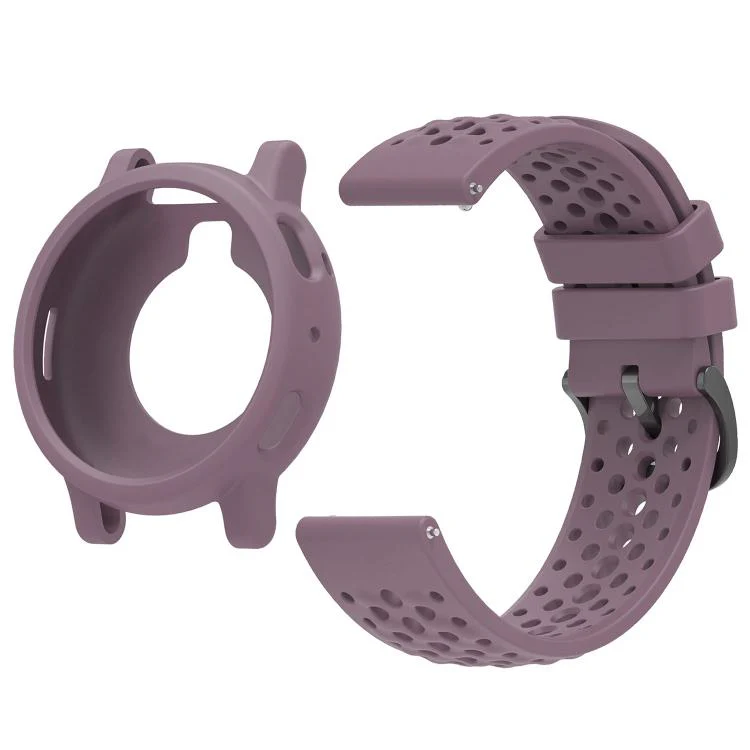 For Amazfit Active Max Silicone Soft Case and Solid Color Perforated Silicone Watch Band(Smoky Purple) - Image 2