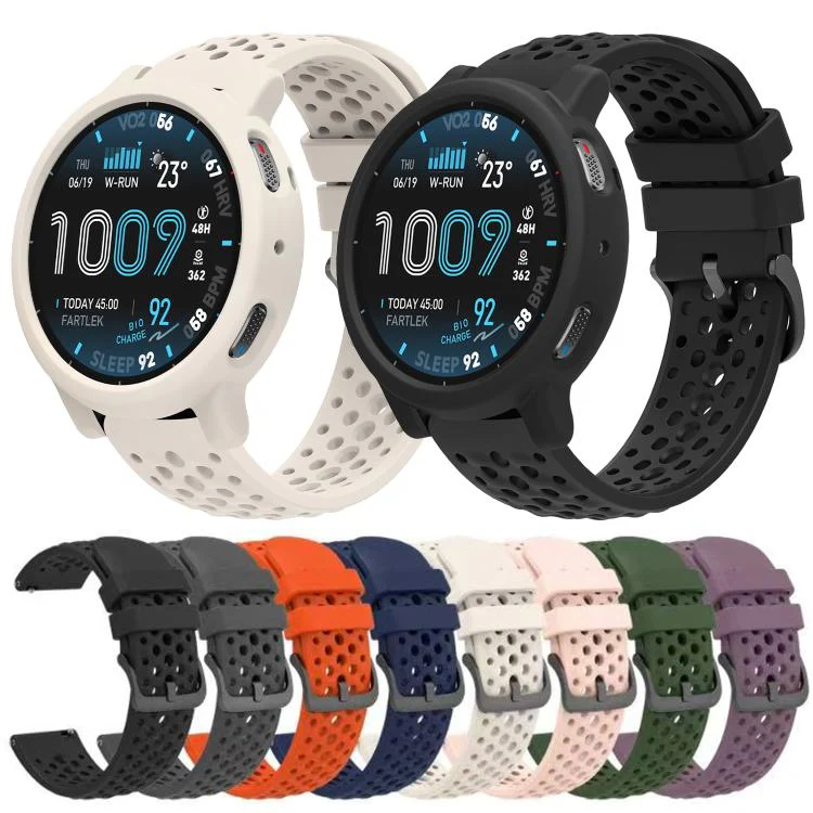 For Amazfit Active Max Silicone Soft Case and Solid Color Perforated Silicone Watch Band(Smoky Purple) - Image 8
