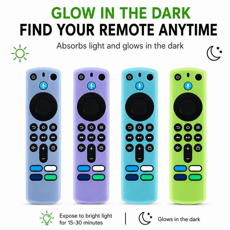 For Amazon Alexa Voice Remote 3rd Gen XDcase 4pcs Soft Silicone Protective Case with Mini Strap(Luminous Blue) - Image 2