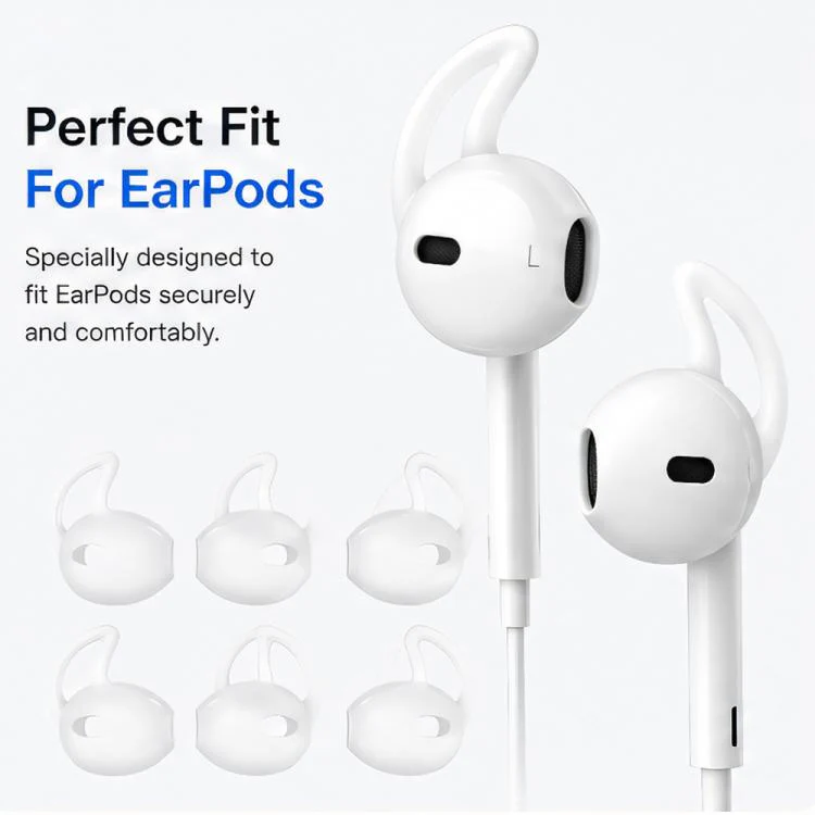 For Apple EarPods XDcase 6 Pairs Silicone Anti-slip Sports Ear Covers Kit, Cleaning Brush Color Random(White) - Image 2