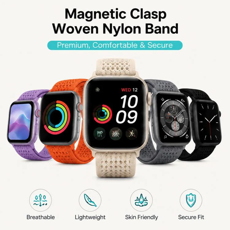 For Apple Watch 38 / 40 / 41 / S11 42mm xDfind Magnetic Buckle Hollow-Out Nylon Woven Watch Band(Dark Green) - Image 5