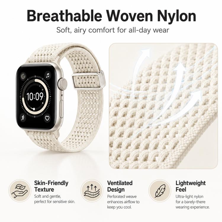 For Apple Watch 38 / 40 / 41 / S11 42mm xDfind Magnetic Buckle Hollow-Out Nylon Woven Watch Band(Dark Green) - Image 7
