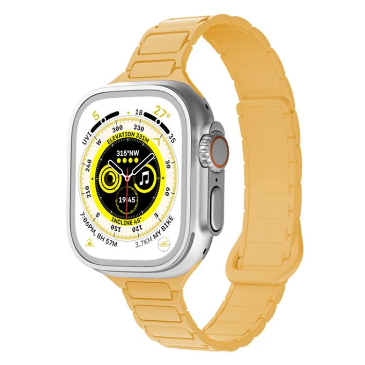 For Apple Watch 38 / 40 / 41 / S11 42mm xDfind Three Beads Magnetic Silicone Watch Band(Yellow)