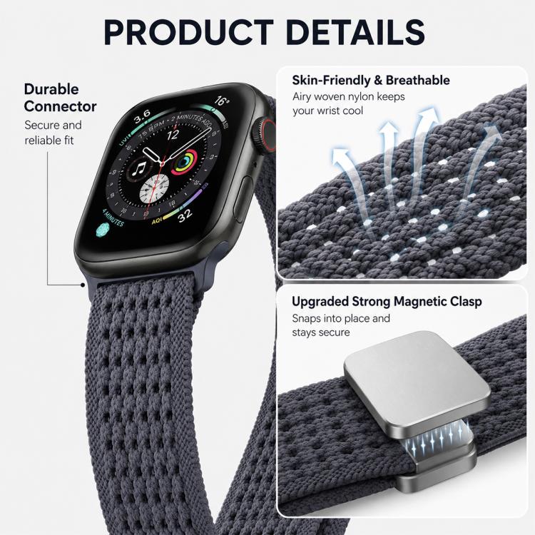 For Apple Watch 42 / 44 / 45 / 46 / 49mm xDfind Magnetic Buckle Hollow-Out Nylon Woven Watch Band(Blue) - Image 8