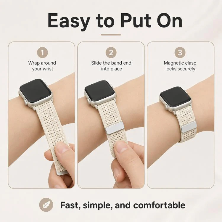 For Apple Watch 42 / 44 / 45 / 46 / 49mm xDfind Magnetic Buckle Hollow-Out Nylon Woven Watch Band(Dark Green) - Image 10