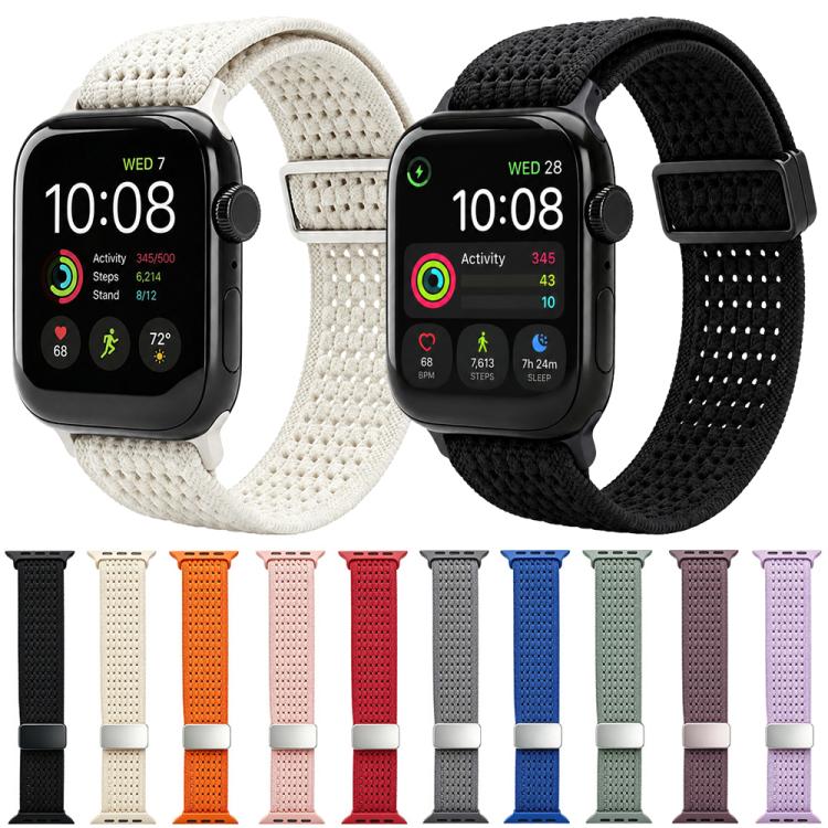 For Apple Watch 42 / 44 / 45 / 46 / 49mm xDfind Magnetic Buckle Hollow-Out Nylon Woven Watch Band(Purple) - Image 3