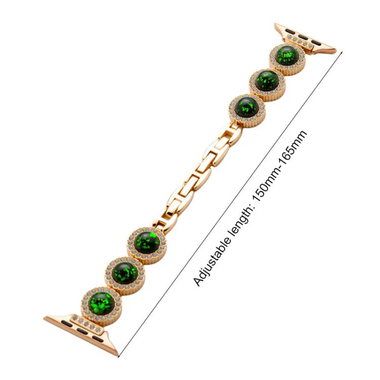 For Apple Watch 42 / 44 / 45 / 46 / 49mm xDfind Sparkling Diamond Jewelry Metal Watch Band(Champagne Green Diamond) - Image 2