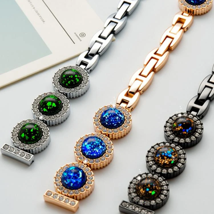 For Apple Watch 42 / 44 / 45 / 46 / 49mm xDfind Sparkling Diamond Jewelry Metal Watch Band(Champagne Green Diamond) - Image 4