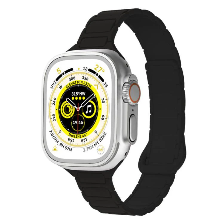 For Apple Watch 42 / 44 / 45 / 46 / 49mm xDfind Three Beads Magnetic Silicone Watch Band(Black)