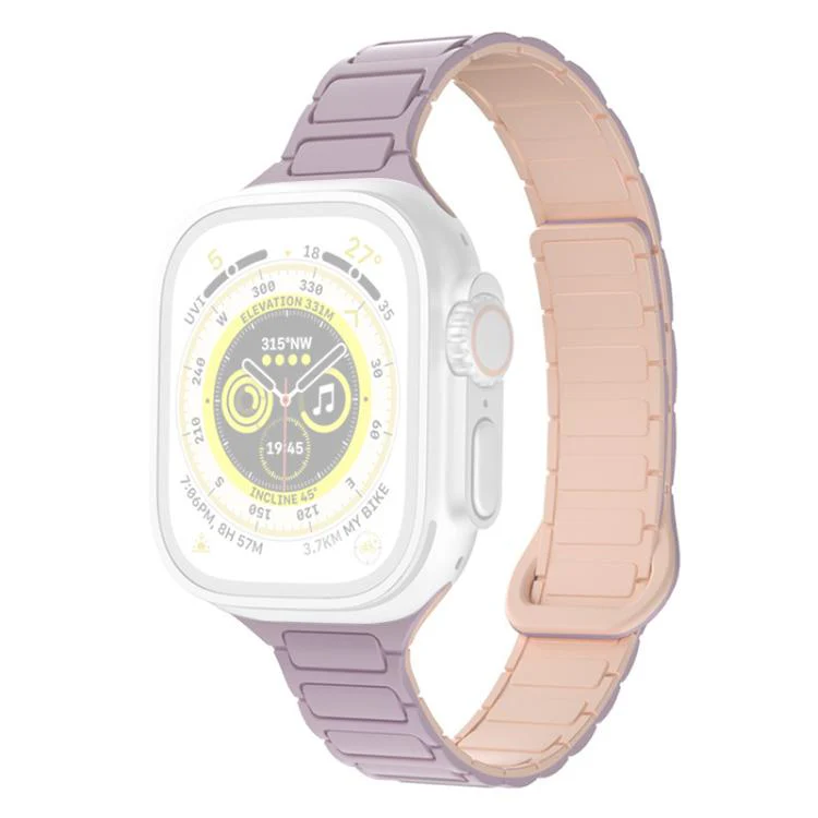 For Apple Watch 42 / 44 / 45 / 46 / 49mm xDfind Three Beads Magnetic Silicone Watch Band(Light Purple + Pink) - Image 2