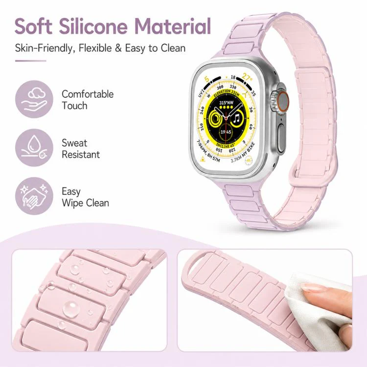 For Apple Watch 42 / 44 / 45 / 46 / 49mm xDfind Three Beads Magnetic Silicone Watch Band(Milk Tea + Rock White) - Image 6