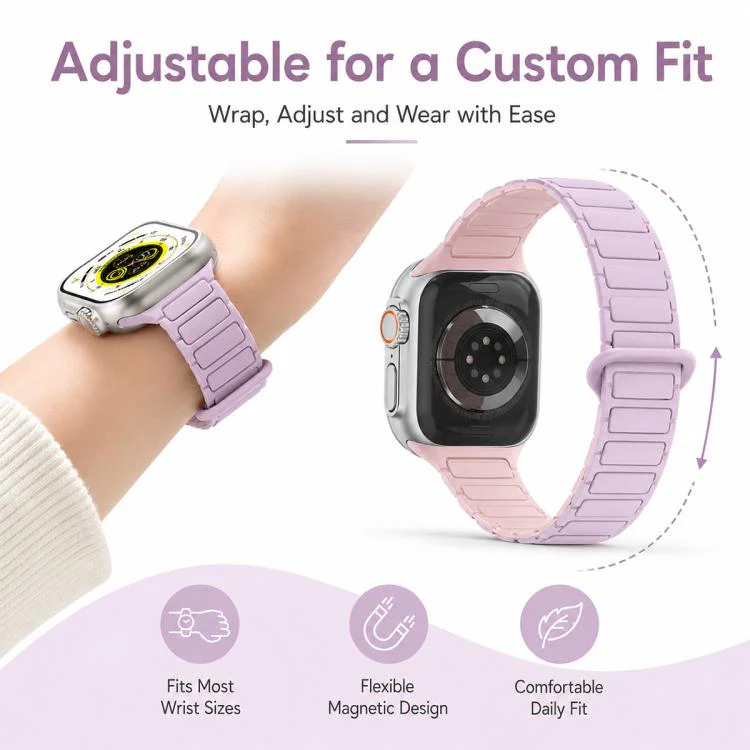 For Apple Watch 42 / 44 / 45 / 46 / 49mm xDfind Three Beads Magnetic Silicone Watch Band(Milk Tea + Rock White) - Image 7