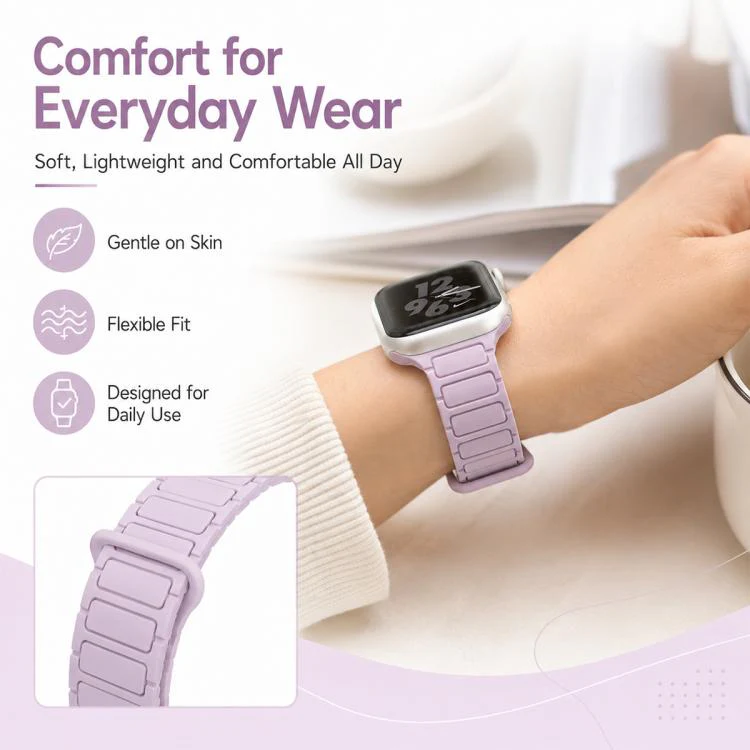 For Apple Watch 42 / 44 / 45 / 46 / 49mm xDfind Three Beads Magnetic Silicone Watch Band(Milk Tea + Rock White) - Image 9