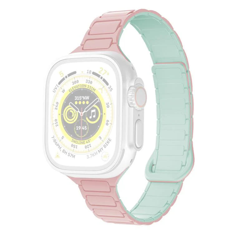For Apple Watch 42 / 44 / 45 / 46 / 49mm xDfind Three Beads Magnetic Silicone Watch Band(Pink + Mint Green) - Image 2