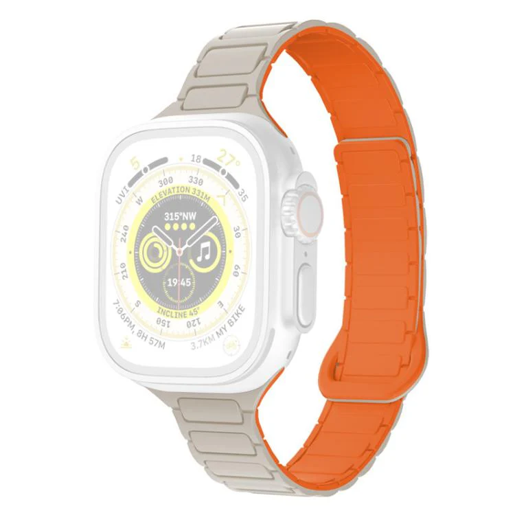 For Apple Watch 42 / 44 / 45 / 46 / 49mm xDfind Three Beads Magnetic Silicone Watch Band(Starlight + Orange) - Image 2
