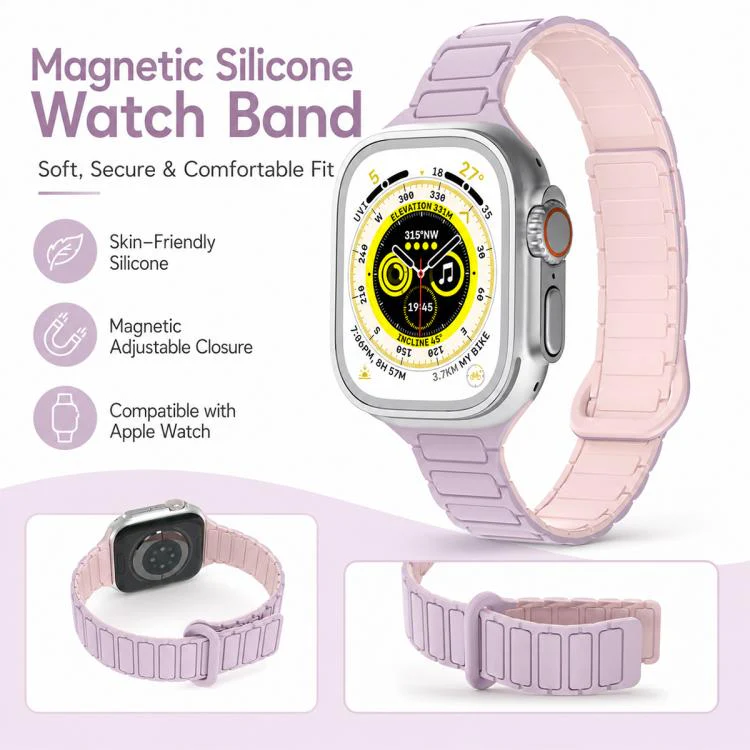 For Apple Watch 42 / 44 / 45 / 46 / 49mm xDfind Three Beads Magnetic Silicone Watch Band(Starlight + Orange) - Image 4