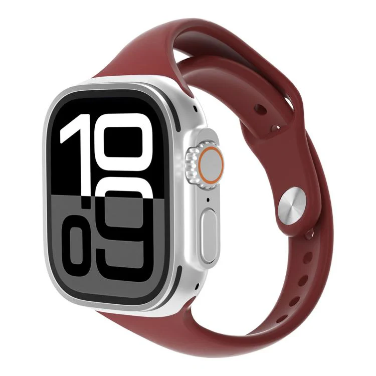 For Apple Watch 42mm / 41mm / 40mm / 38mm Angled Connector Slim Reverse Buckle Silicone Watch Band(Burgundy)