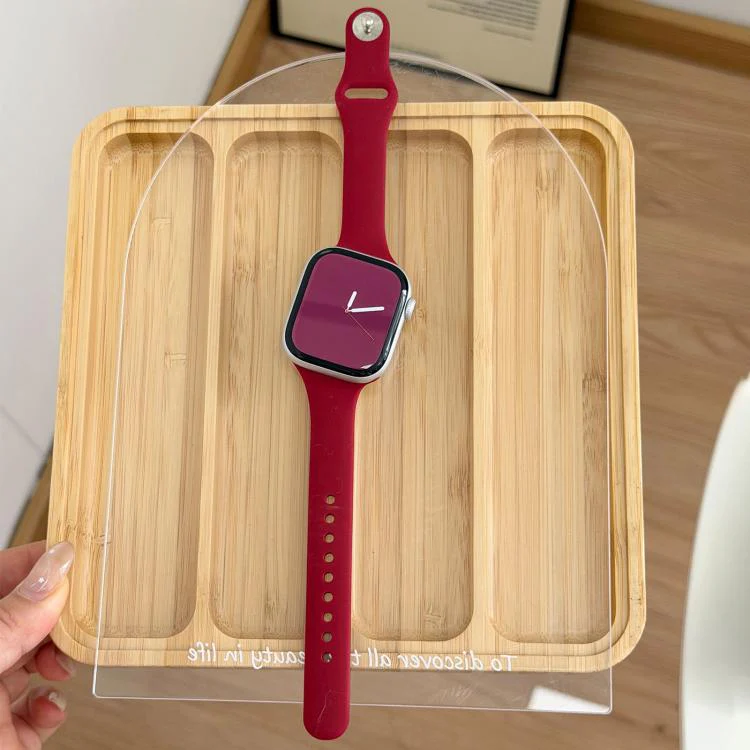 For Apple Watch 42mm / 41mm / 40mm / 38mm Angled Connector Slim Reverse Buckle Silicone Watch Band(Burgundy) - Image 3