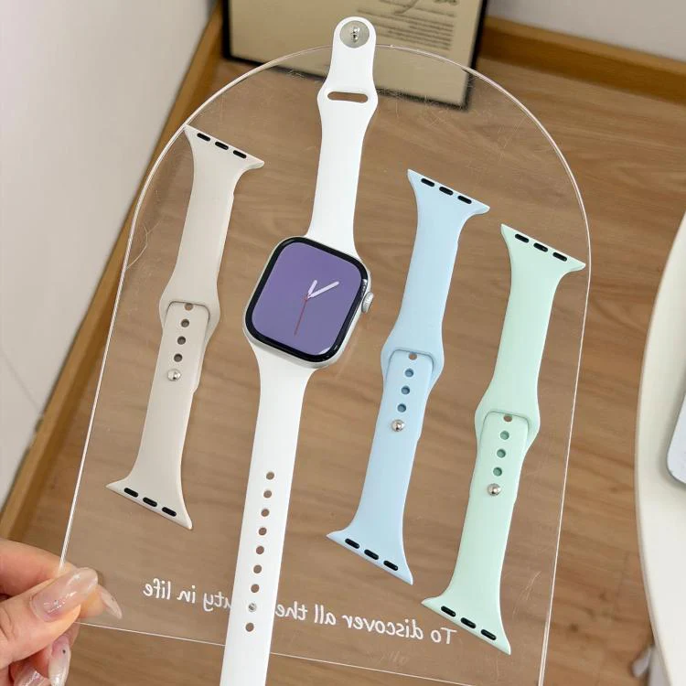 For Apple Watch 42mm / 41mm / 40mm / 38mm Angled Connector Slim Reverse Buckle Silicone Watch Band(Light Mint) - Image 6