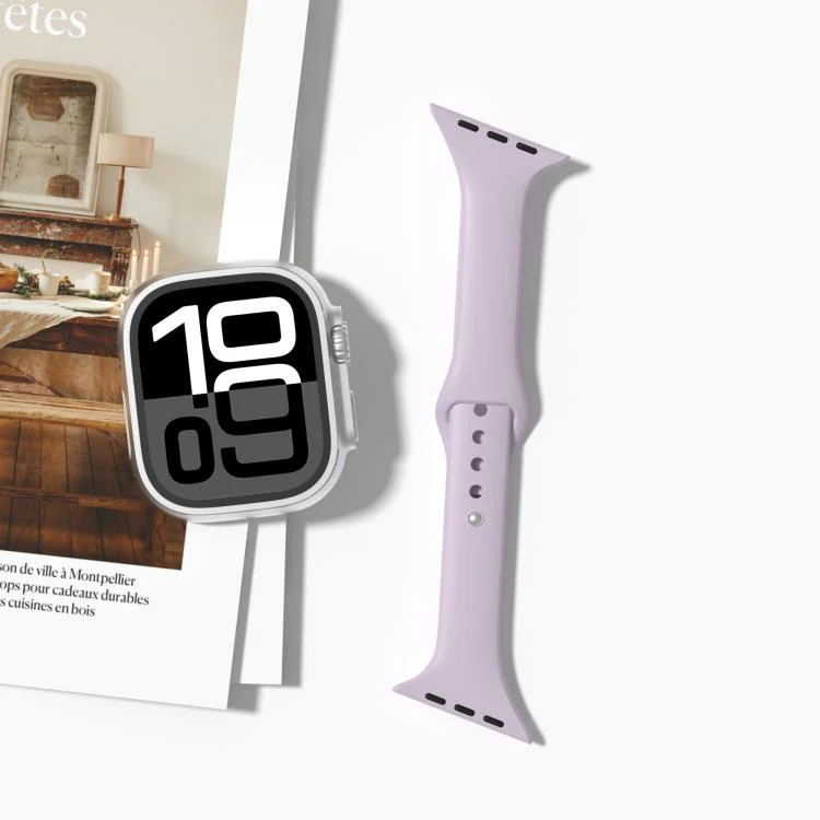 For Apple Watch 42mm / 41mm / 40mm / 38mm Angled Connector Slim Reverse Buckle Silicone Watch Band(Light Purple) - Image 2