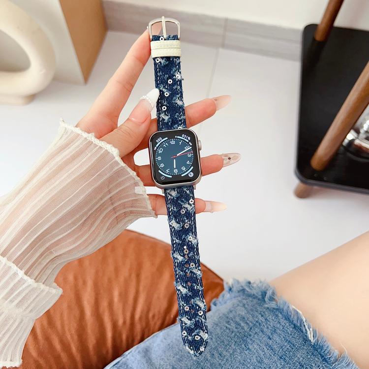 For Apple Watch 42mm / 41mm / 40mm / 38mm Denim Canvas Pin Buckle Watch Band(Navy Blue)