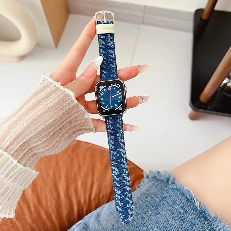 For Apple Watch 42mm / 41mm / 40mm / 38mm Denim Canvas Pin Buckle Watch Band(Royal Blue)