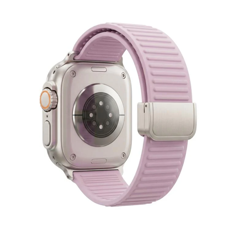 For Apple Watch 42mm / 41mm / 40mm / 38mm Mountain Pattern Loop Magnetic Buckle Silicone Watch Band(Light Purple)