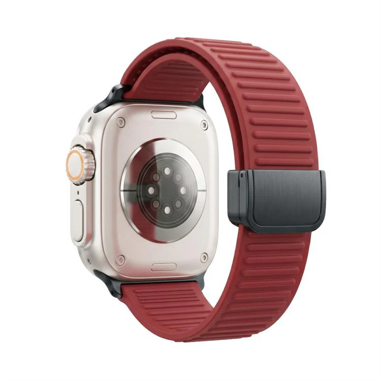 For Apple Watch 42mm / 41mm / 40mm / 38mm Mountain Pattern Loop Magnetic Buckle Silicone Watch Band(Wine Red)