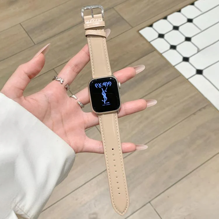 For Apple Watch 42mm / 41mm / 40mm / 38mm Oil Waxed Genuine Leather Pin Buckle Watch Band(Beige)