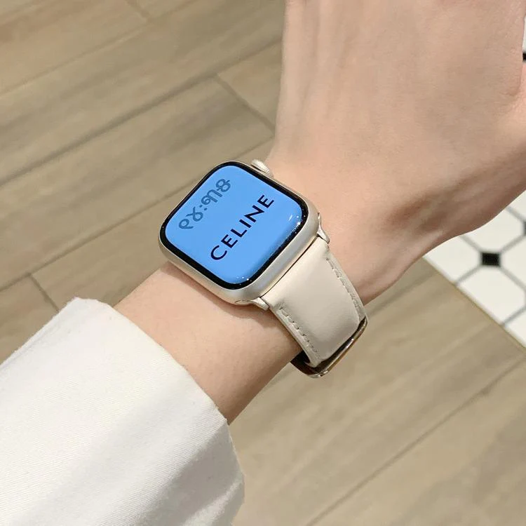 For Apple Watch 42mm / 41mm / 40mm / 38mm Oil Waxed Genuine Leather Pin Buckle Watch Band(Creamy White) - Image 2