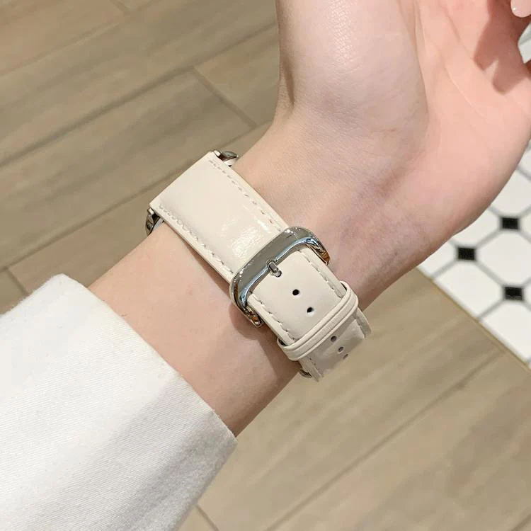 For Apple Watch 42mm / 41mm / 40mm / 38mm Oil Waxed Genuine Leather Pin Buckle Watch Band(Creamy White) - Image 3