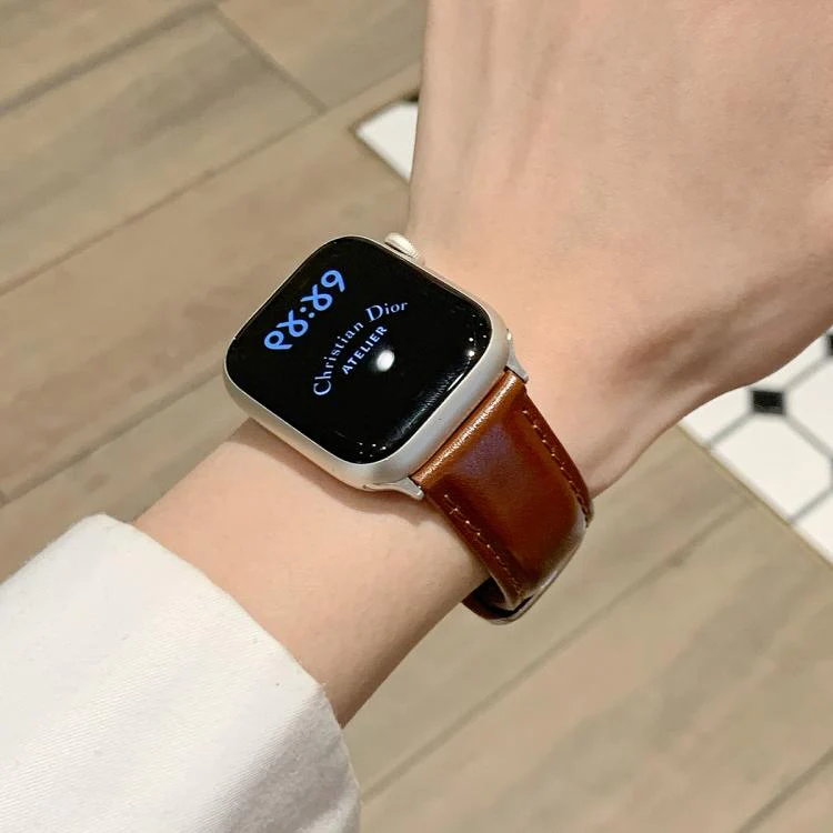 For Apple Watch 42mm / 41mm / 40mm / 38mm Oil Waxed Genuine Leather Pin Buckle Watch Band(Dark Brown) - Image 2