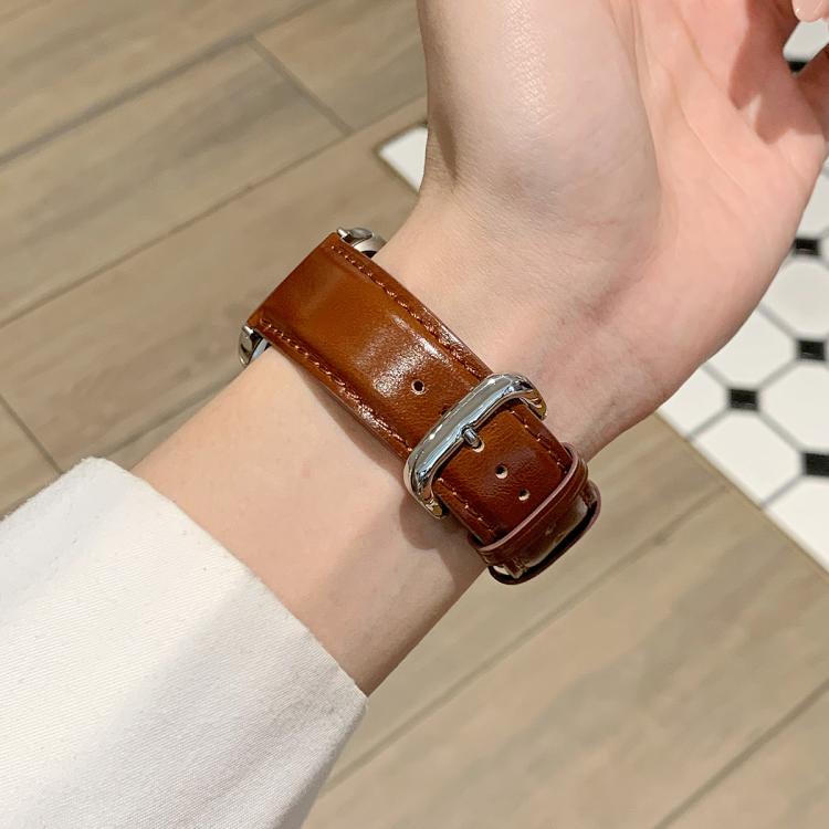For Apple Watch 42mm / 41mm / 40mm / 38mm Oil Waxed Genuine Leather Pin Buckle Watch Band(Dark Brown) - Image 3