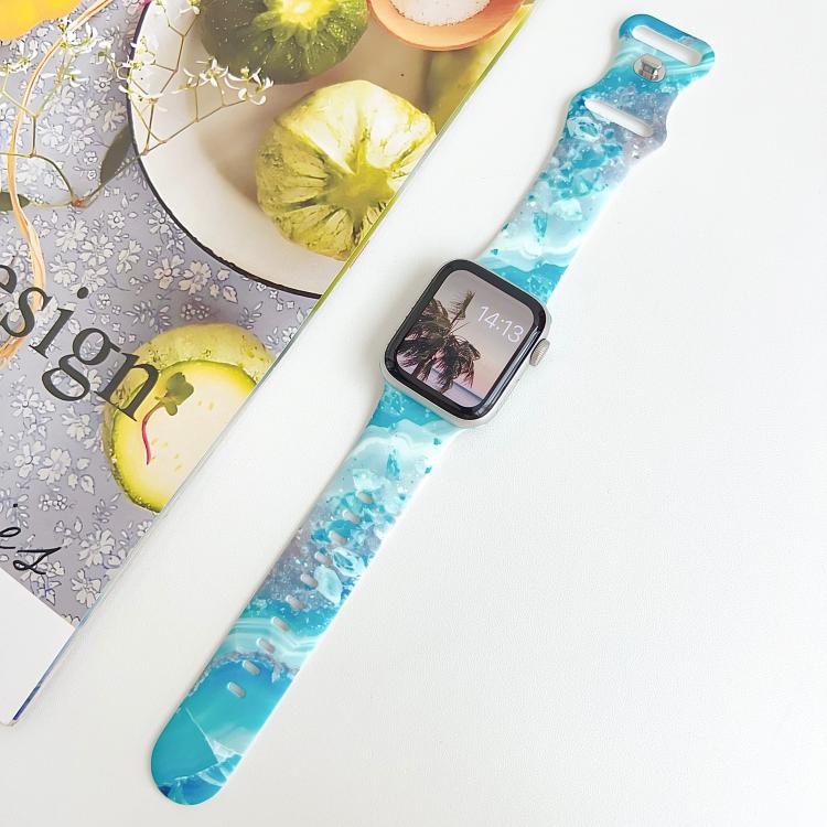 For Apple Watch 42mm / 41mm / 40mm / 38mm Painted Marble Print Reverse Buckle Silicone Watch Band(Blue) - Image 5