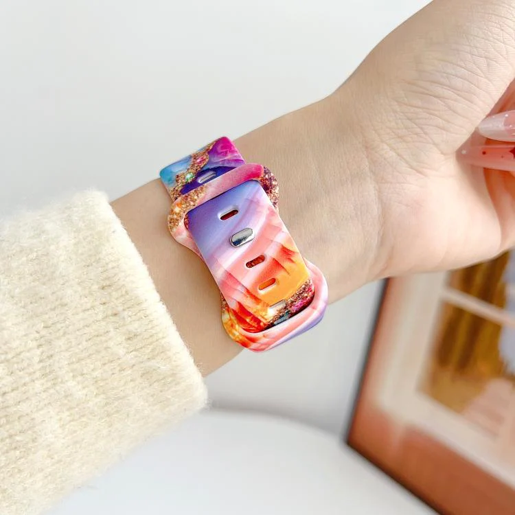 For Apple Watch 42mm / 41mm / 40mm / 38mm Painted Marble Print Reverse Buckle Silicone Watch Band(Colorful) - Image 4