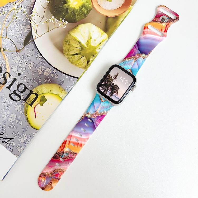 For Apple Watch 42mm / 41mm / 40mm / 38mm Painted Marble Print Reverse Buckle Silicone Watch Band(Colorful) - Image 5