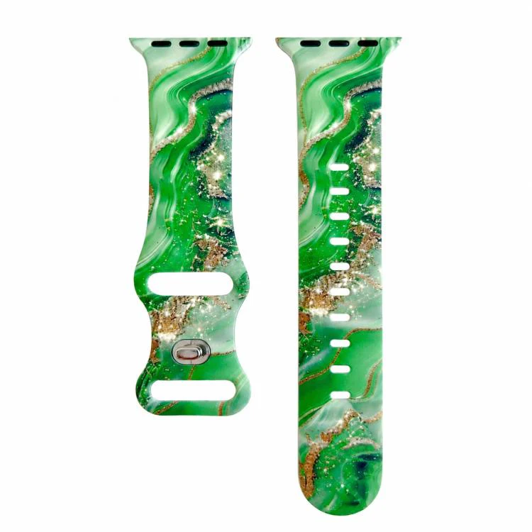 For Apple Watch 42mm / 41mm / 40mm / 38mm Painted Marble Print Reverse Buckle Silicone Watch Band(Green)