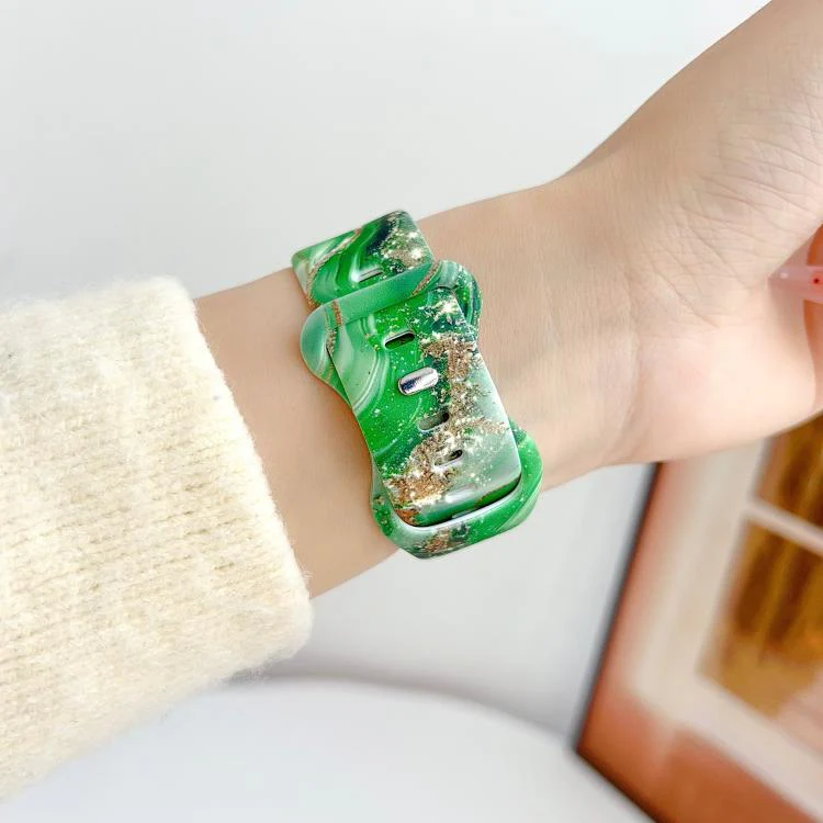 For Apple Watch 42mm / 41mm / 40mm / 38mm Painted Marble Print Reverse Buckle Silicone Watch Band(Green) - Image 4