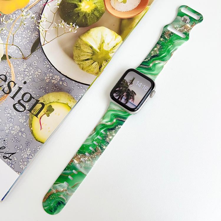 For Apple Watch 42mm / 41mm / 40mm / 38mm Painted Marble Print Reverse Buckle Silicone Watch Band(Green) - Image 5