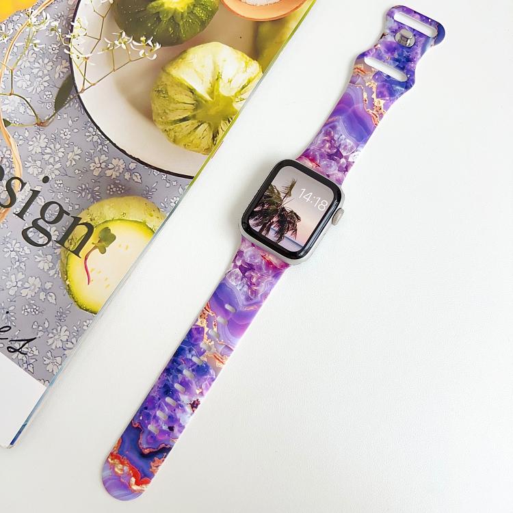 For Apple Watch 42mm / 41mm / 40mm / 38mm Painted Marble Print Reverse Buckle Silicone Watch Band(Purple) - Image 5