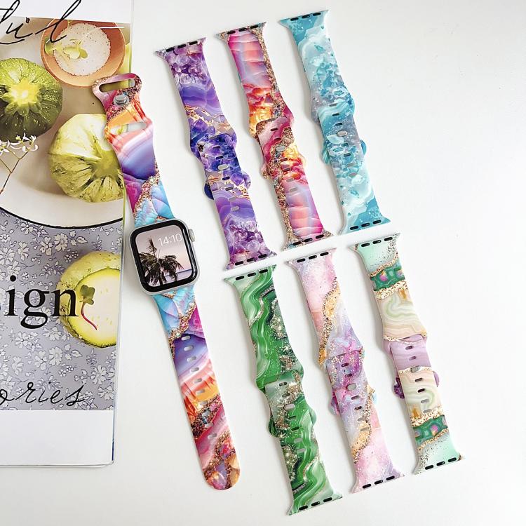 For Apple Watch 42mm / 41mm / 40mm / 38mm Painted Marble Print Reverse Buckle Silicone Watch Band(Purple) - Image 6